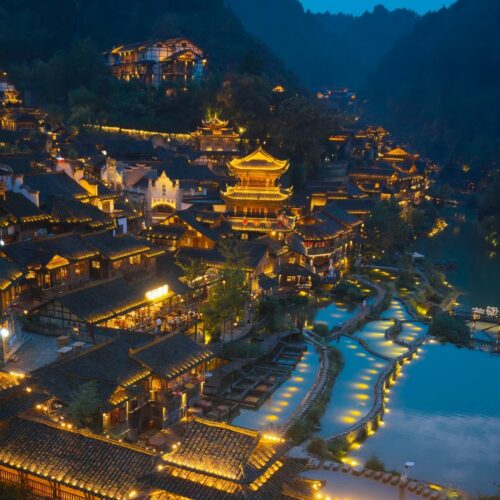 Wujiangzhai night view 乌江寨夜景 · China Express Travel Guizhou tour