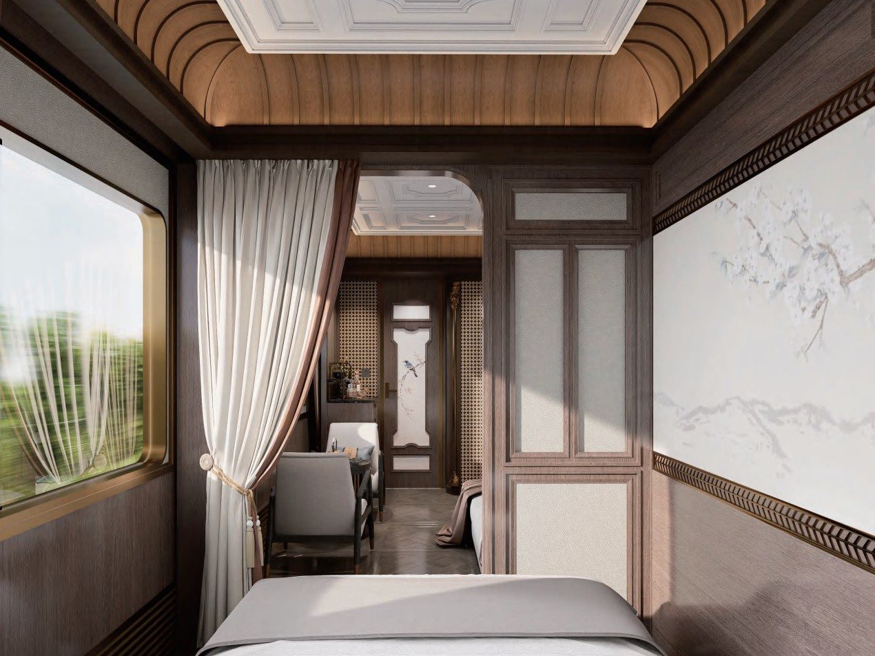 Lanyue cabin through the curtain 揽月客房帘幕 Lanyue cabin through the curtain 揽月客房帘幕 · China Express Travel Baiyun Express