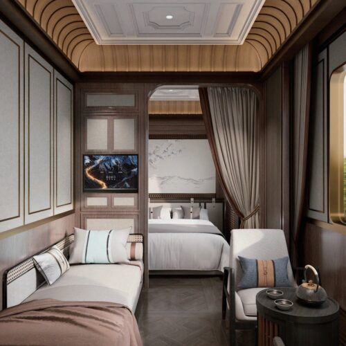Lanyue cabin with twin beds and lounge corner 揽月客房 · China Express Travel Baiyun Express