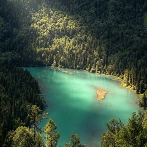 Kanas Lake from above 喀纳斯湖 · China Express Travel Baiyun Express