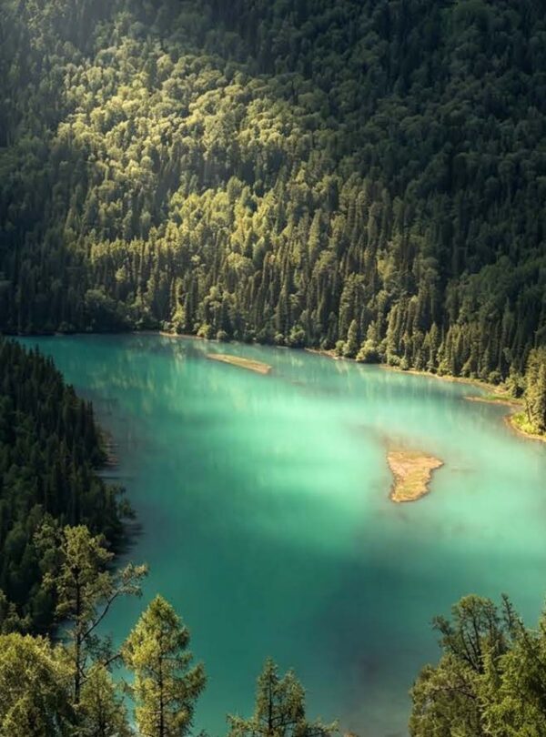 Kanas Lake from above 喀纳斯湖 · China Express Travel Baiyun Express