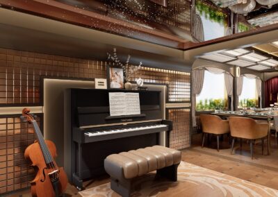 Piano corner of the Jingong dining car 尊·锦宫演绎区 · China Express Travel Golden Panda Express