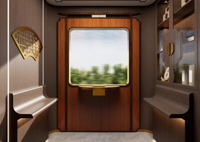 Jingong dining car entrance 尊·锦宫餐厅端景 · China Express Travel Golden Panda Express