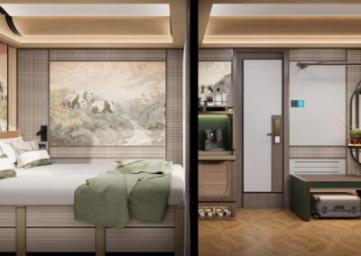 Panda-themed twin cabin full view 居·花间熊猫主题客房全景 · China Express Travel Golden Panda Express