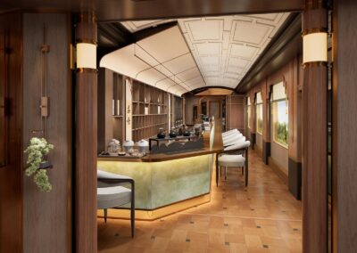Tea bar counter in the welcome car 雅·少城服务吧台 · China Express Travel Golden Panda Express