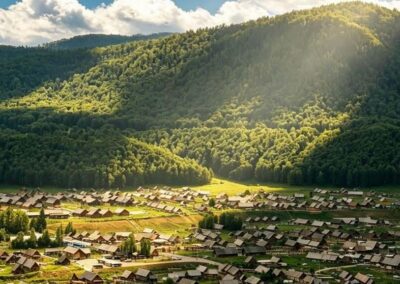 Hemu village from above 禾木村 · China Express Travel Golden Panda Express