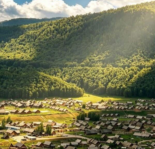Hemu village from above 禾木村 · China Express Travel Golden Panda Express