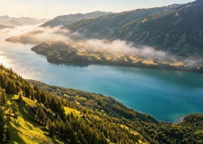 Kanas Lake in morning mist 喀纳斯湖晨雾 · China Express Travel Golden Panda Express