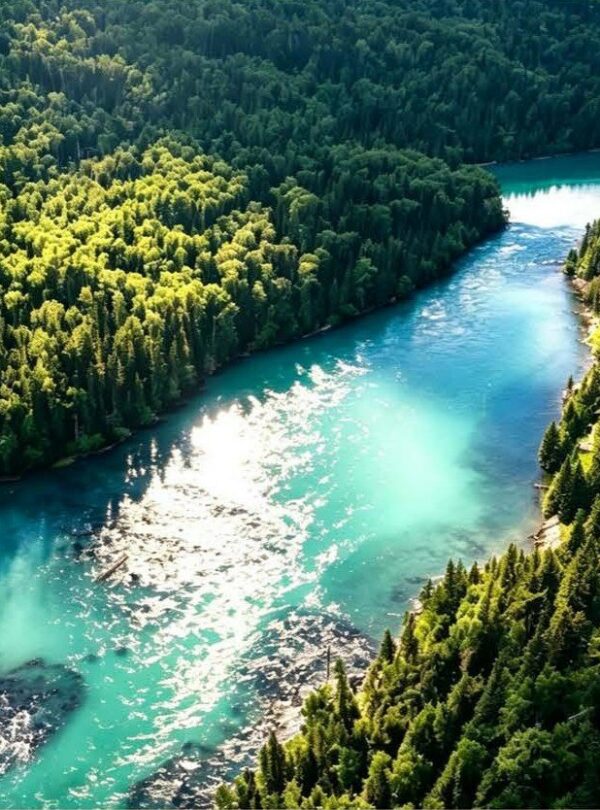 Kanas River through the forest 喀纳斯河 · China Express Travel Golden Panda Express