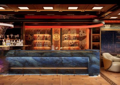 Black marble bar of the observation car 览·云阙多功能服务吧 · China Express Travel Golden Panda Express