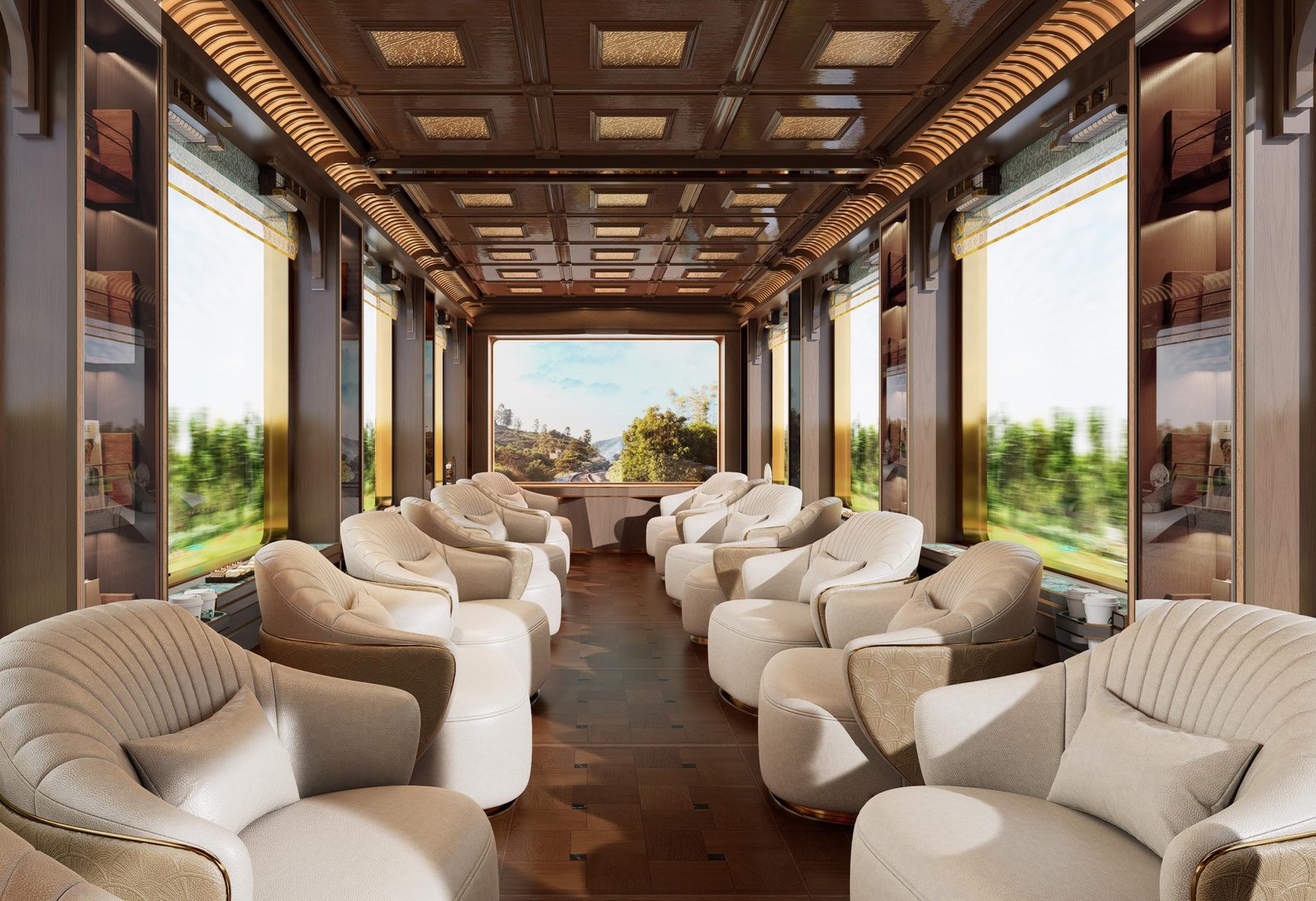 Yunque observation car by day 览·云阙品茶酒肆区（昼） · China Express Travel Golden Panda Express